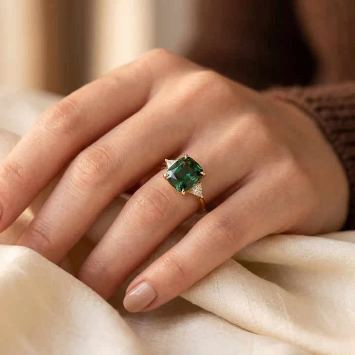 Golden Solitaire Cushion Ring