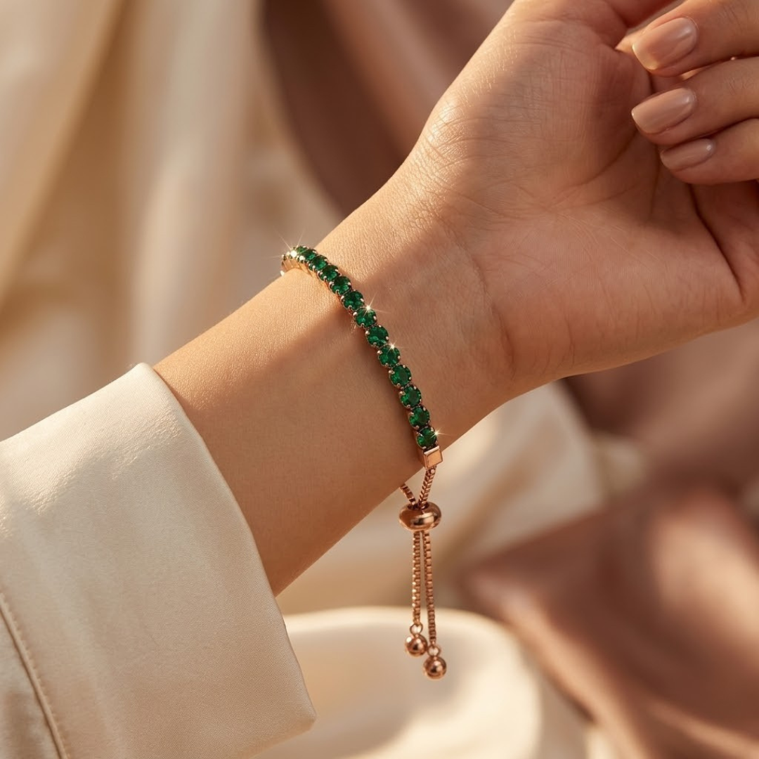 Emerald and Gold Adjustable Tennis Bracelet