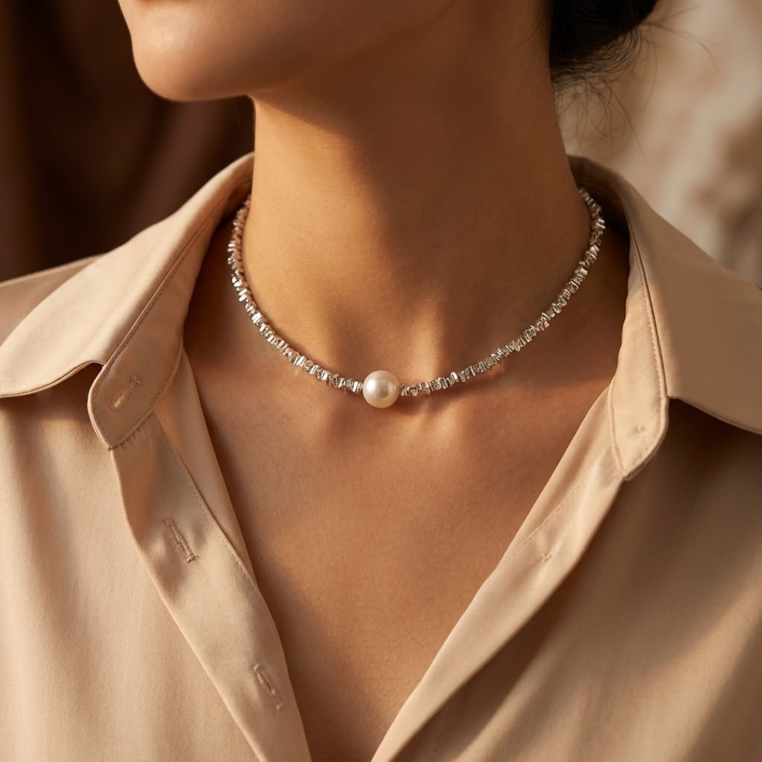 Elegant Silver Pearl Choker Necklace
