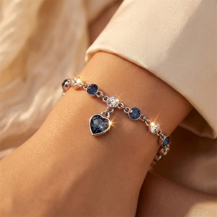 Sapphire Heart Charm Silver Link Bracelet