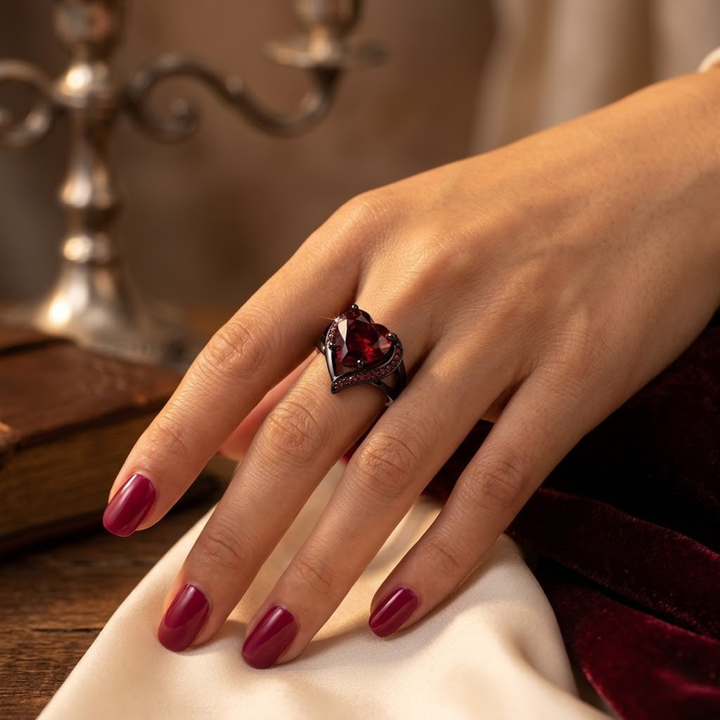 Silver Ruby Heart Band