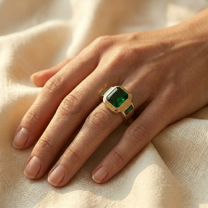 Emerald and Gold Crest Ring
