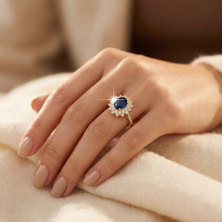 Sapphire Halo Engagement Ring in Gold
