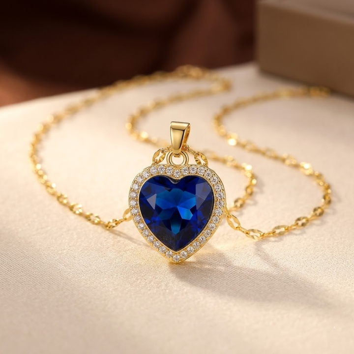 Gold Heart Pendant Necklace with Sapphire