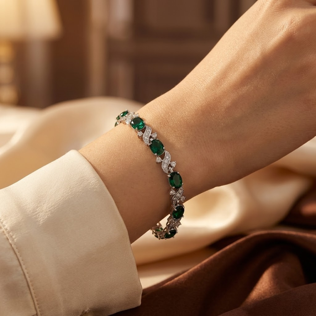 Antique Silver Emerald Link Bracelet
