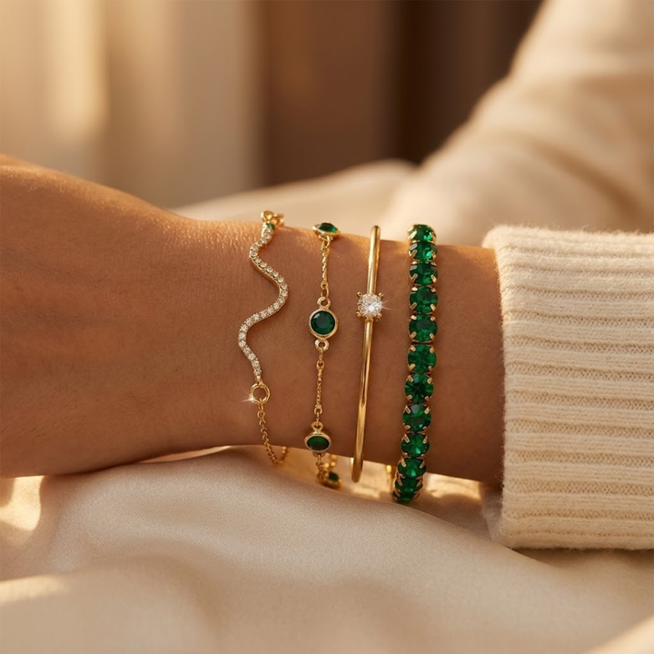 Emerald & Gold Bracelet Set