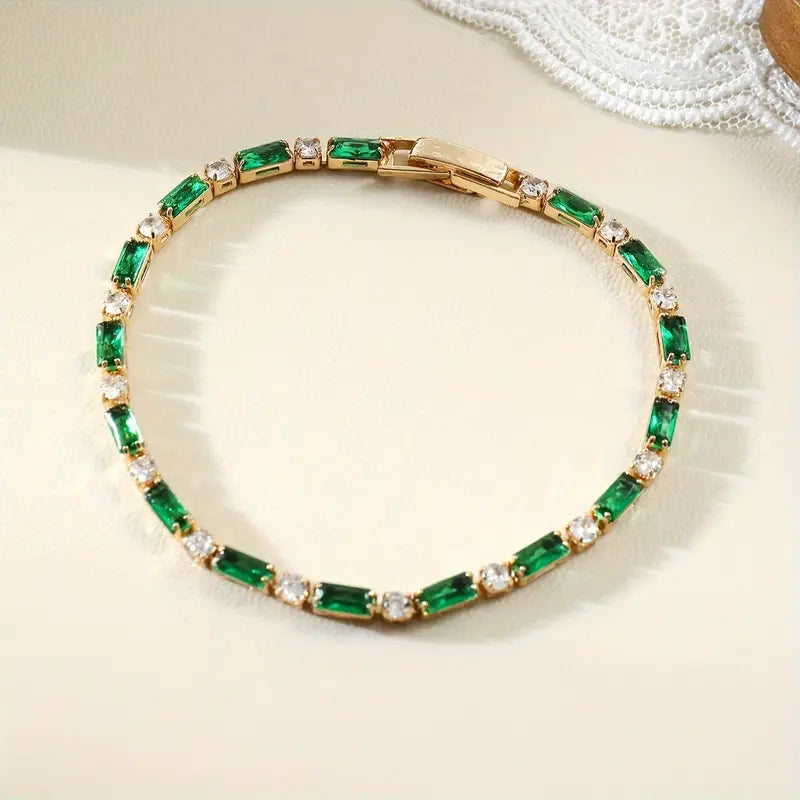 Emerald and Gold Adjustable Tennis Bracelet