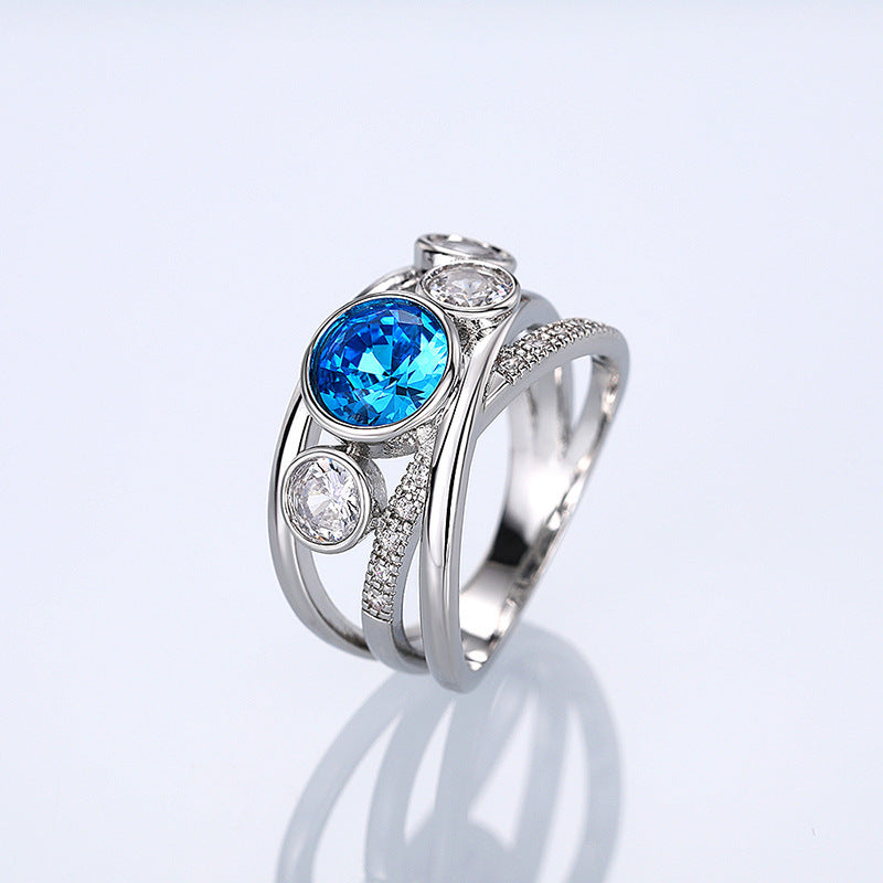 Blue Silver Gem Statement Ring
