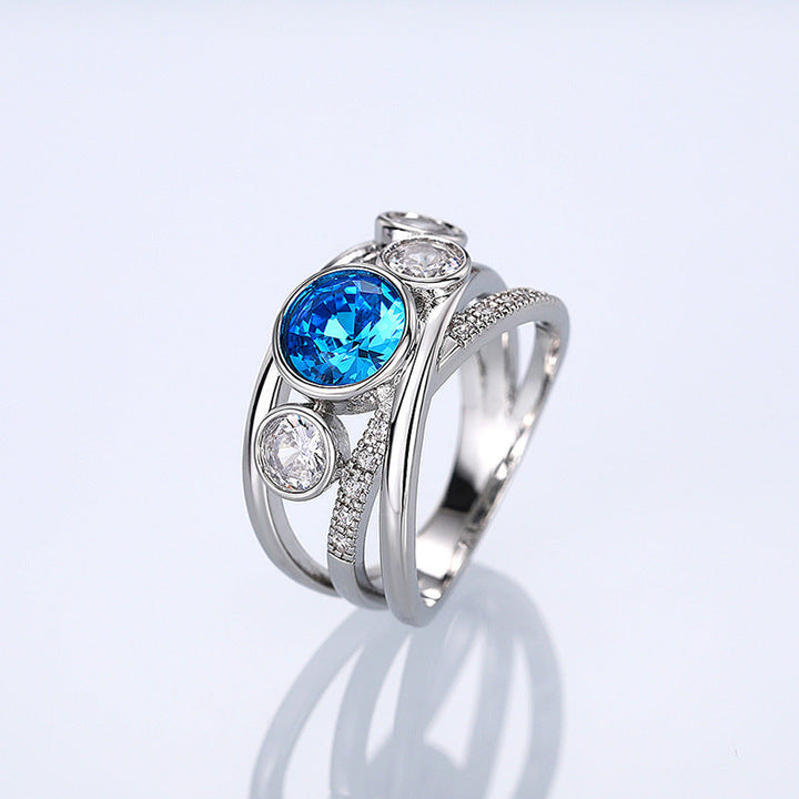 Blue and Silver Gem Statement Ring