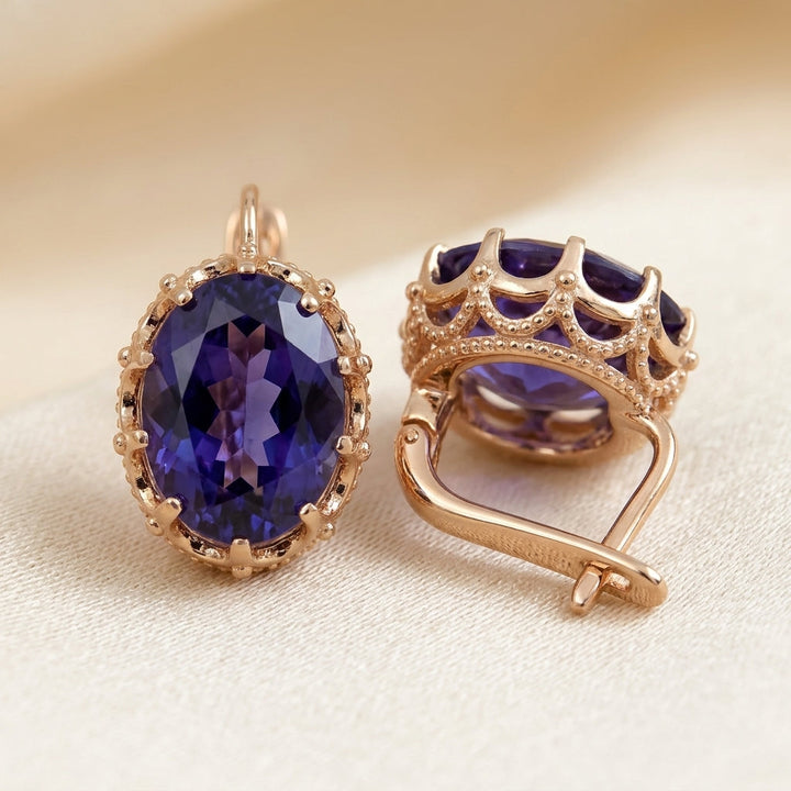 Amethyst and Gold Crown Earrings