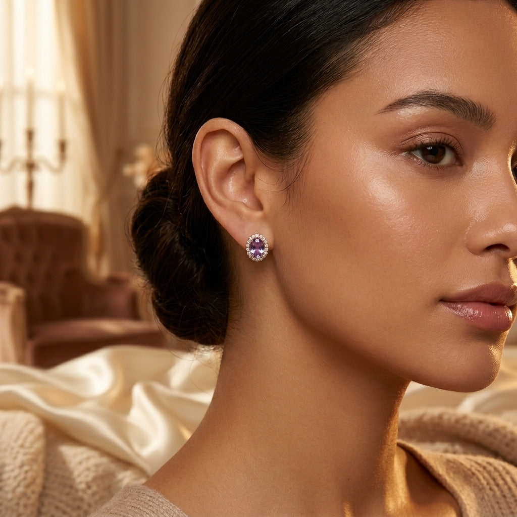 Amethyst Halo Earrings with Gold Accents