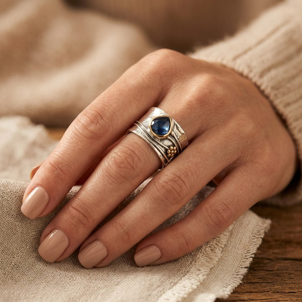 Gold and Silver Bezel-Set Accent Ring
