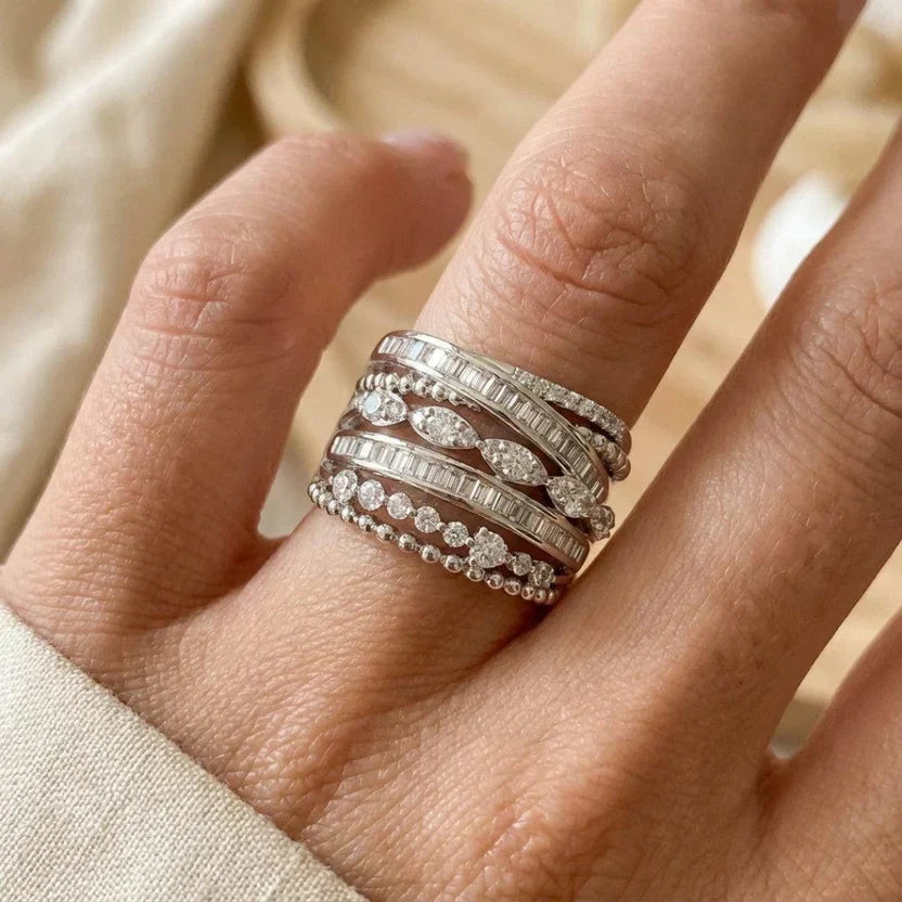 Vintage Multi-Tiered Zirconia Silver Ring