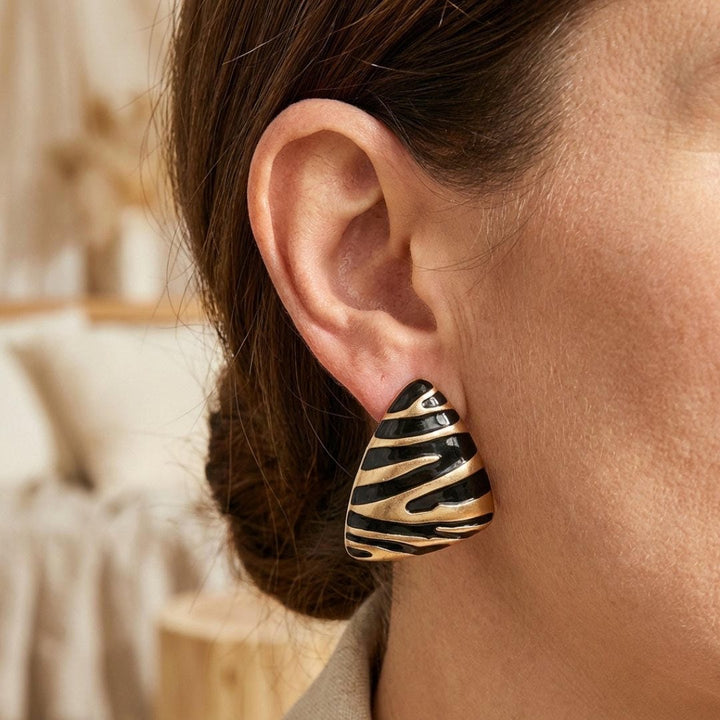 Zebra-Pattern Triangular Stud Earrings