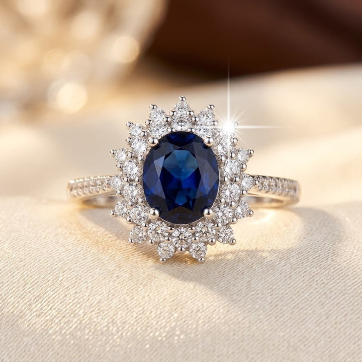 Gold Sapphire Halo Ring
