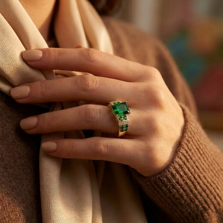 Emerald and Gold Blended Stone Ring