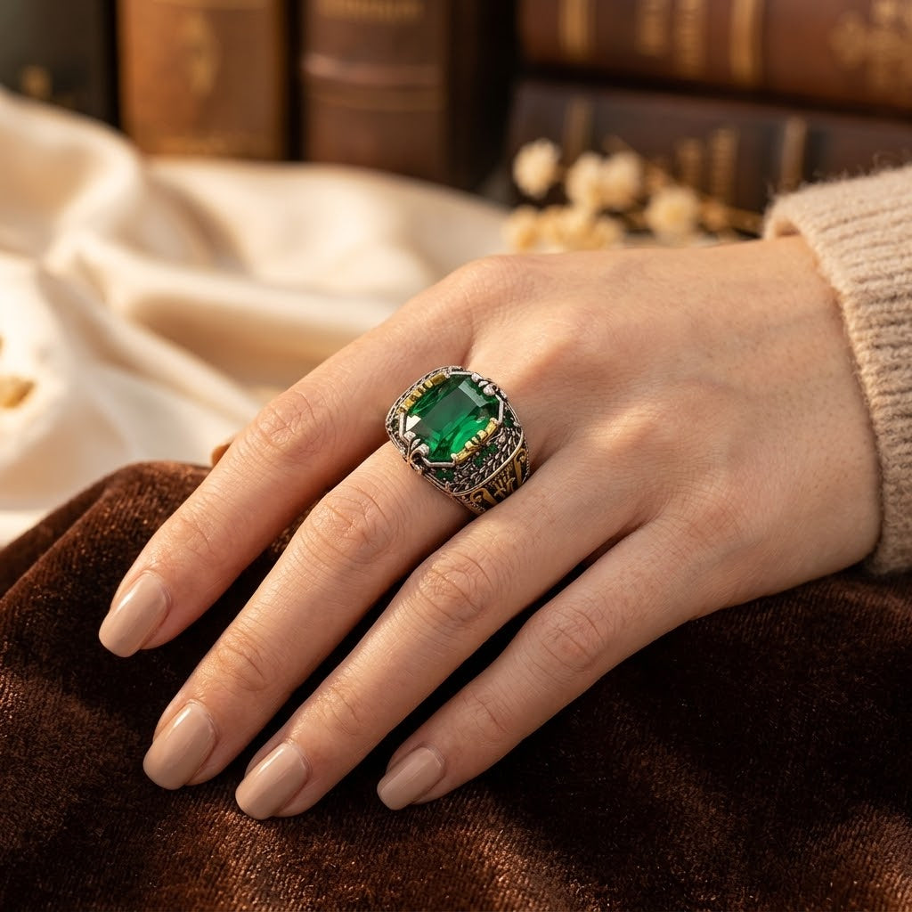 Vintage Silver Emerald Ring