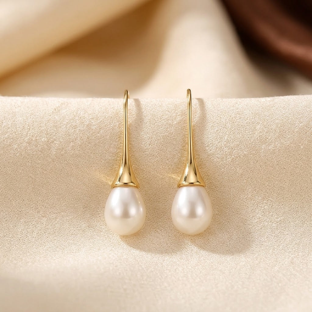 Golden Pearl Drop Earrings