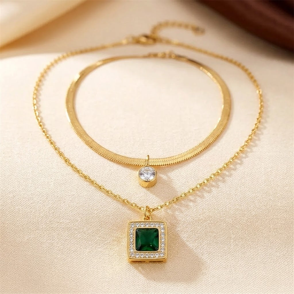 Emerald and Gold Layered Necklace