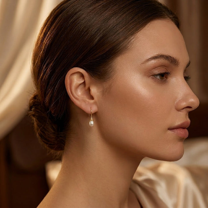 Golden Pearl Dangle Earrings