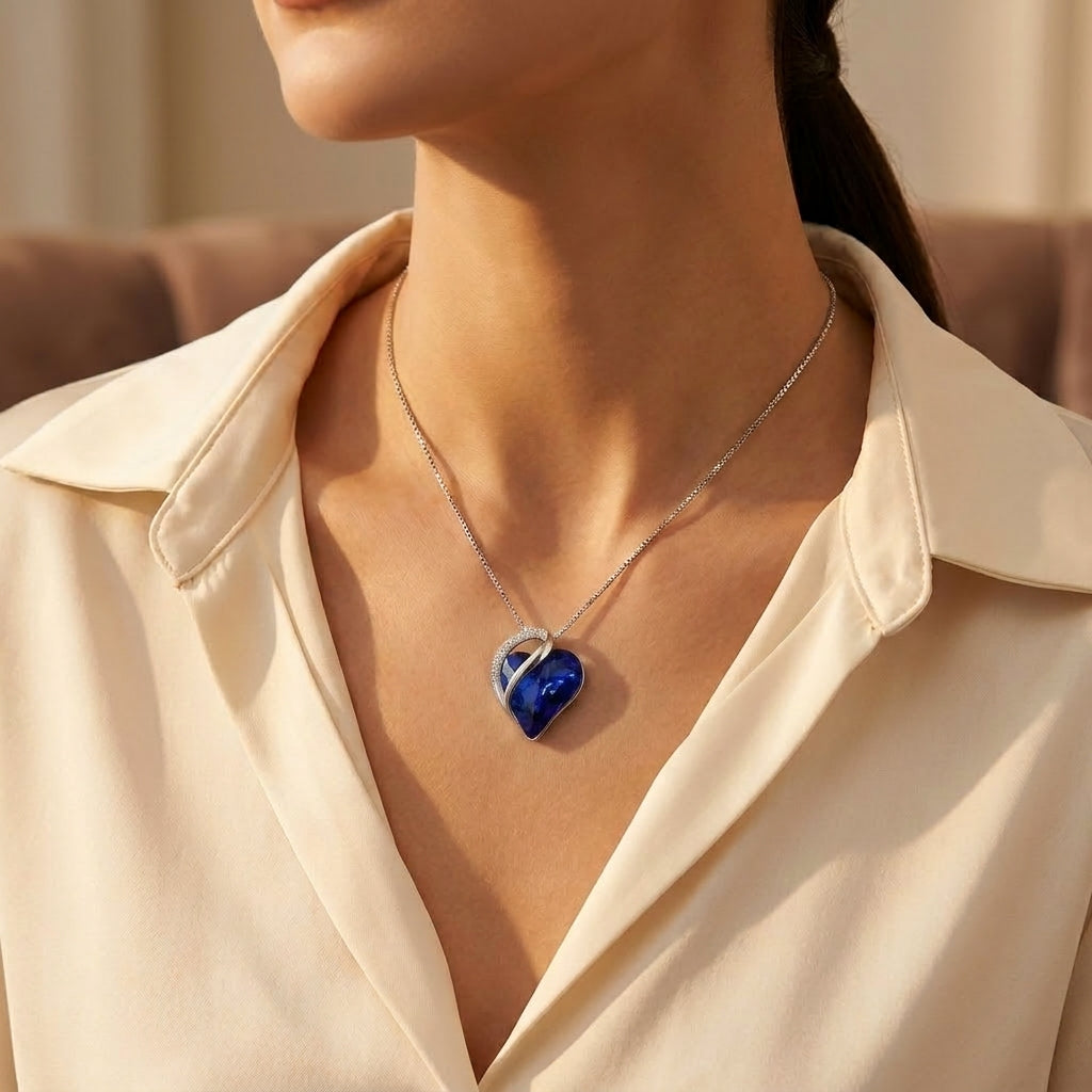 Sapphire Heart Pendant Necklace in Silver