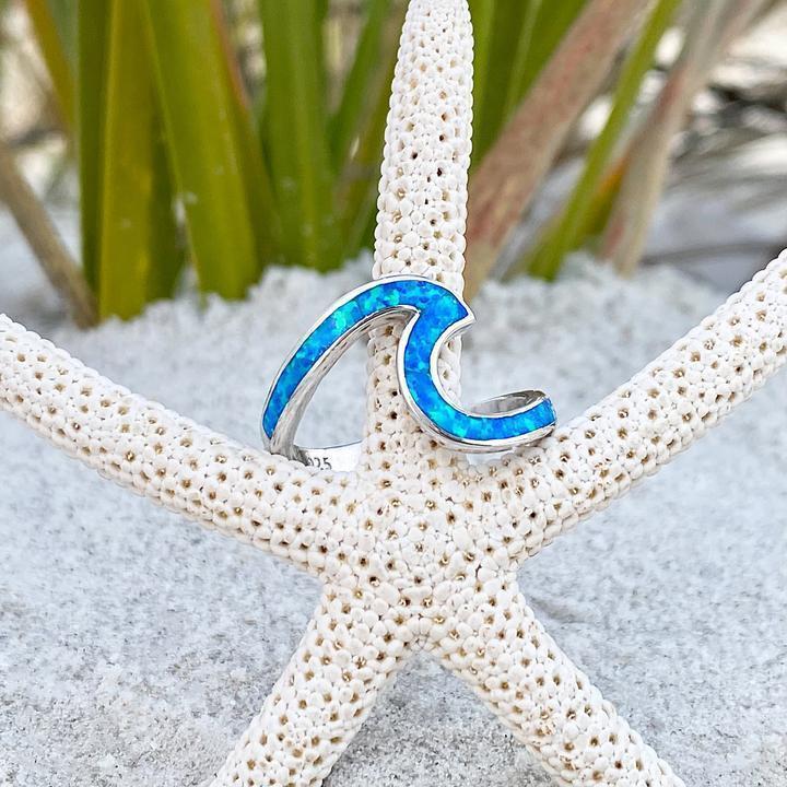 Opal and Sterling Silver Ocean Wave Ring