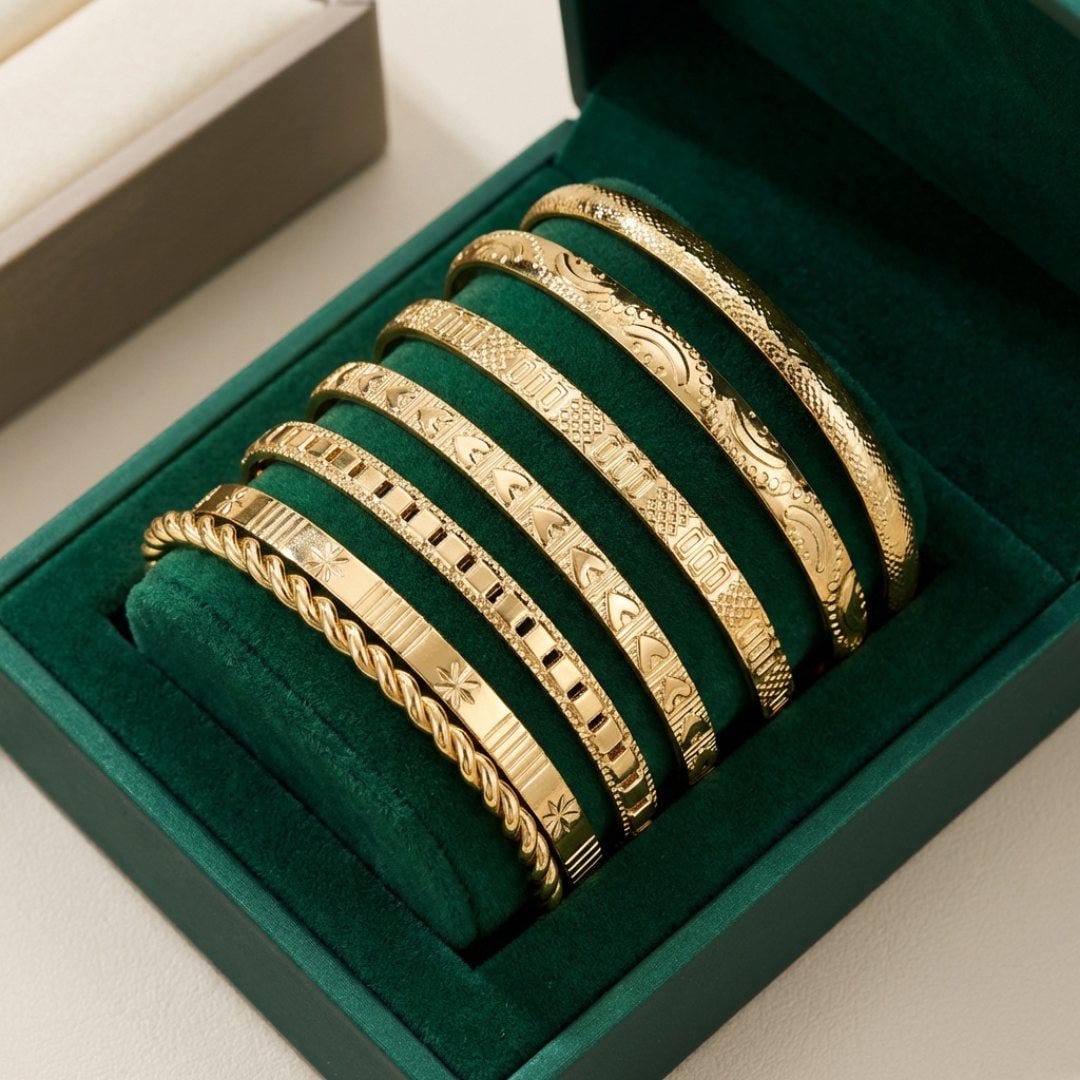 Gold Resort Bracelet Collection Featuring an Open Bangle Style