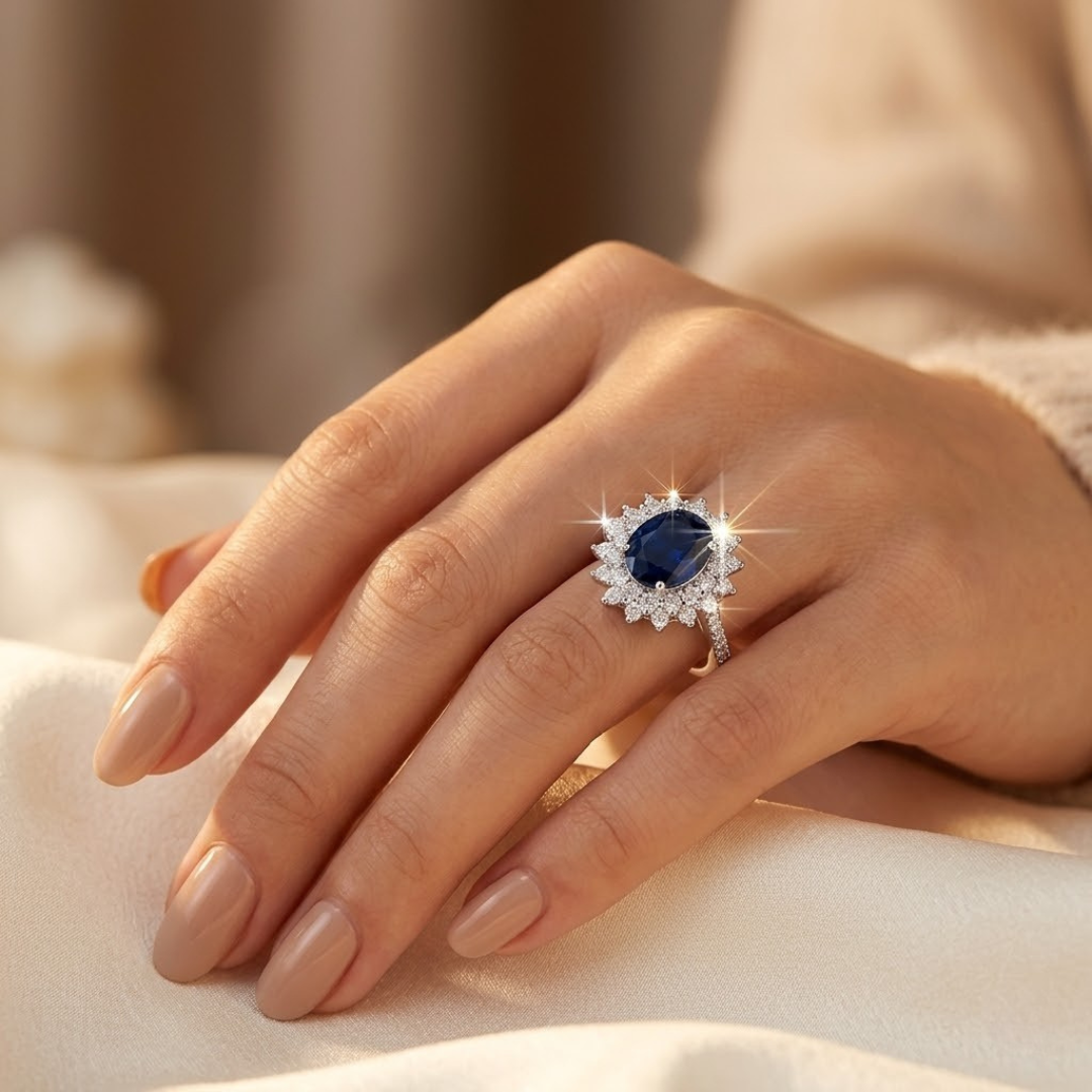 Gold Sapphire Halo Engagement Ring