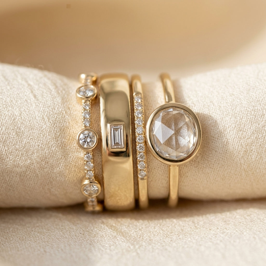Layered Gold Bezel Ring Set