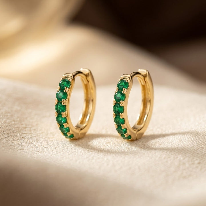 Emerald and Gold Hoop Earrings