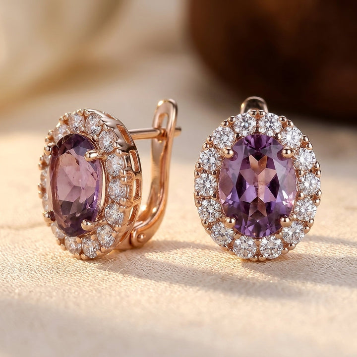 Gold Amethyst Halo Earrings
