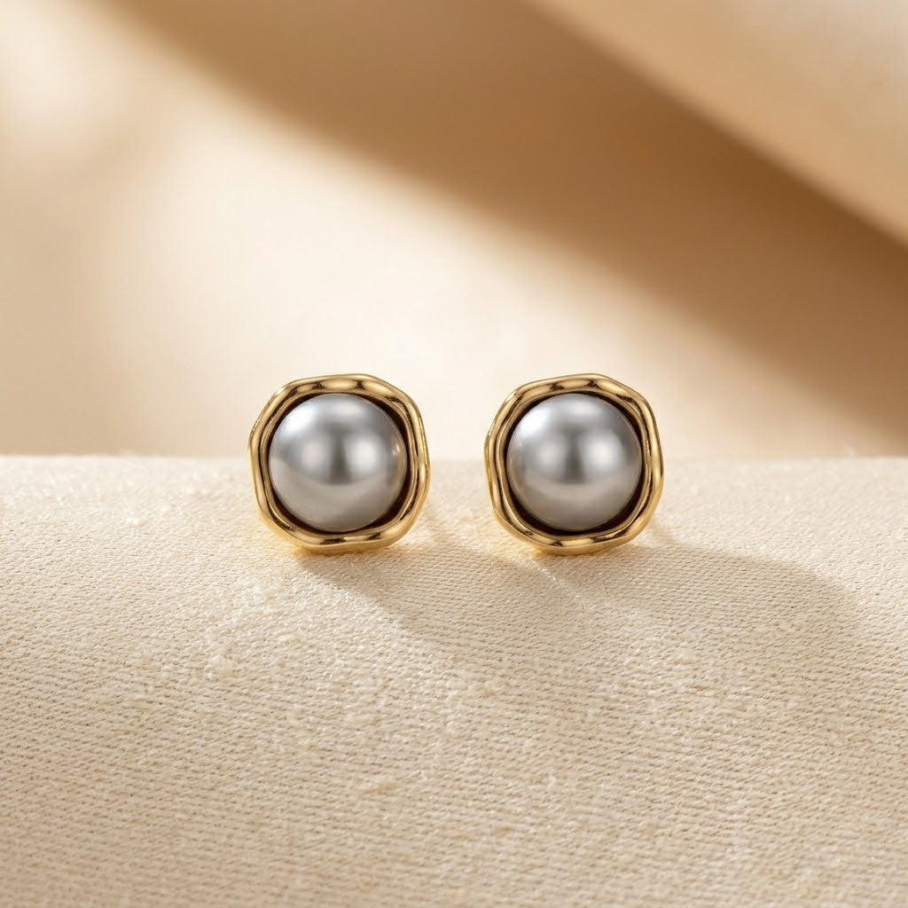 Gilded Pearl Stud Earrings