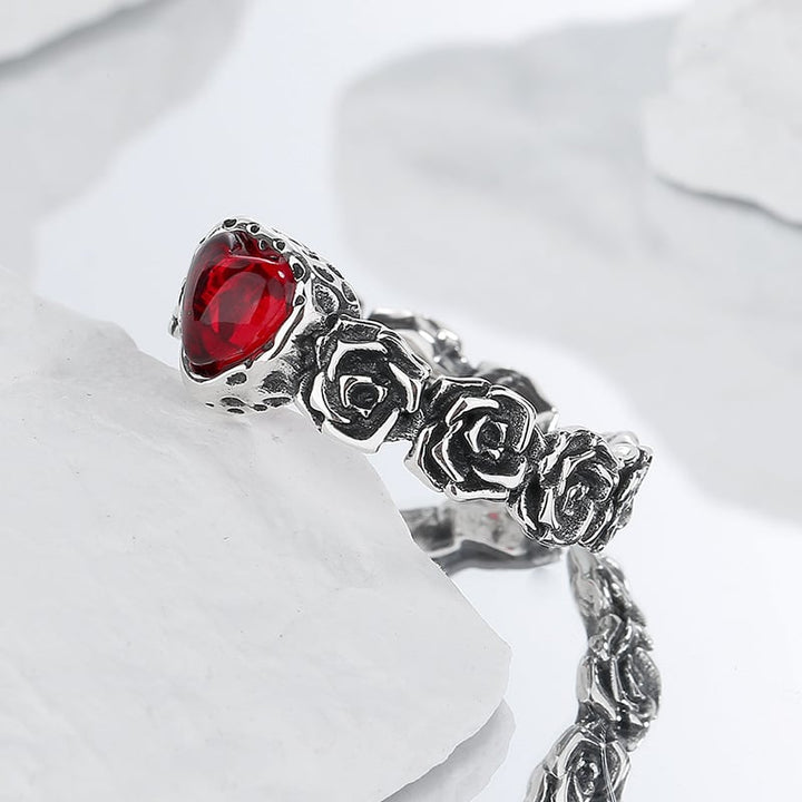 Vintage Silver Rose Heart Ring
