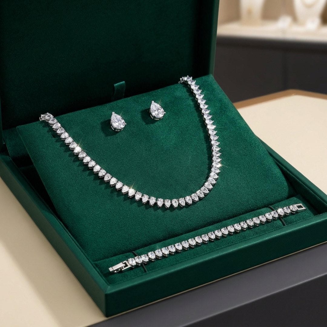 Gorgeous Round Cut Cubic Zirconia Bridal Set with Complete Accessories