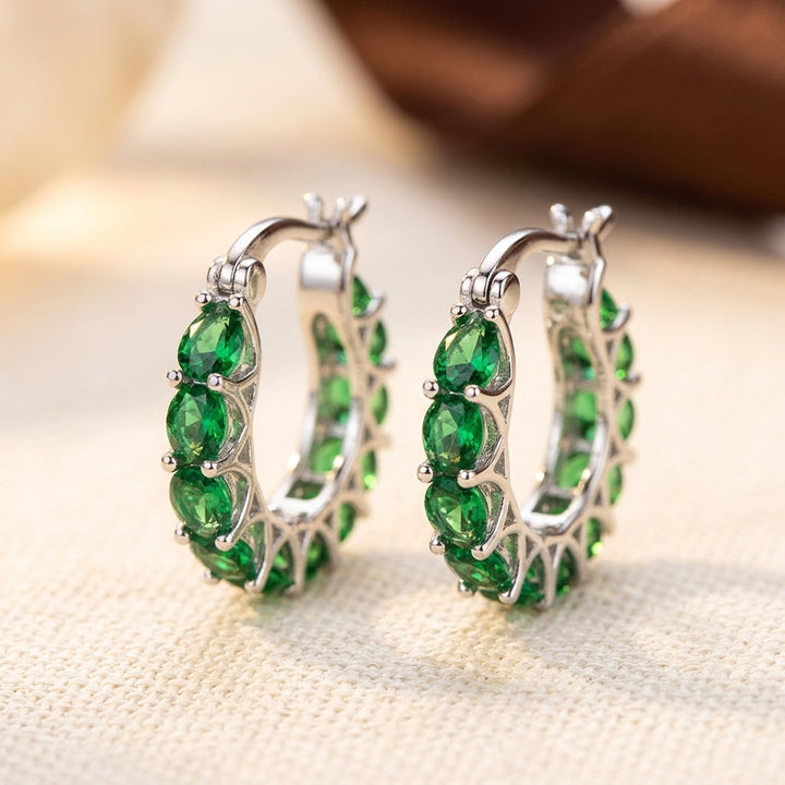 Emerald and Gold Interwoven Hoop Earrings