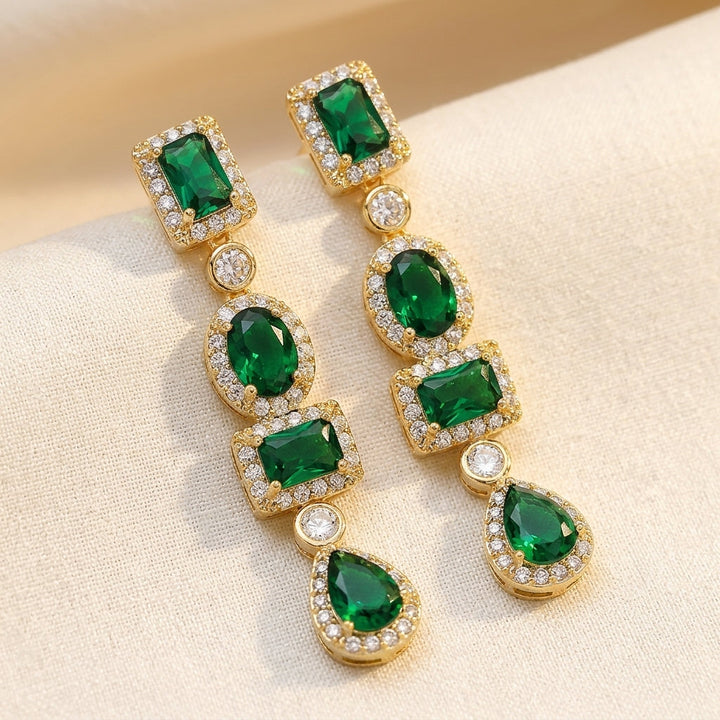 Gold and Emerald Assorted Shape Drop Earrings