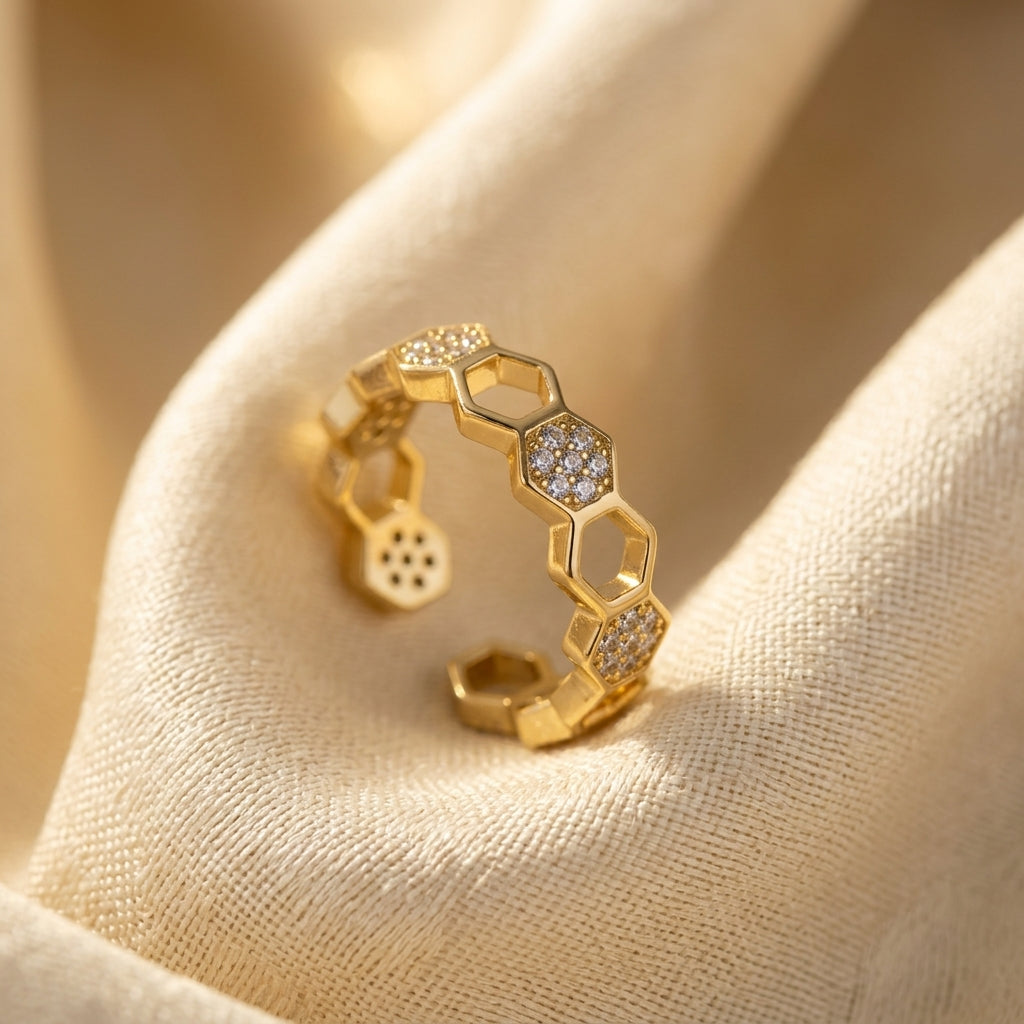 Gold Geometric Adjustable Open Ring