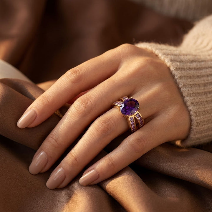 Gold and Amethyst Dual Band Ring