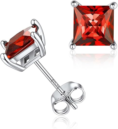 Sleek Princess Cut Ruby Stud Earrings