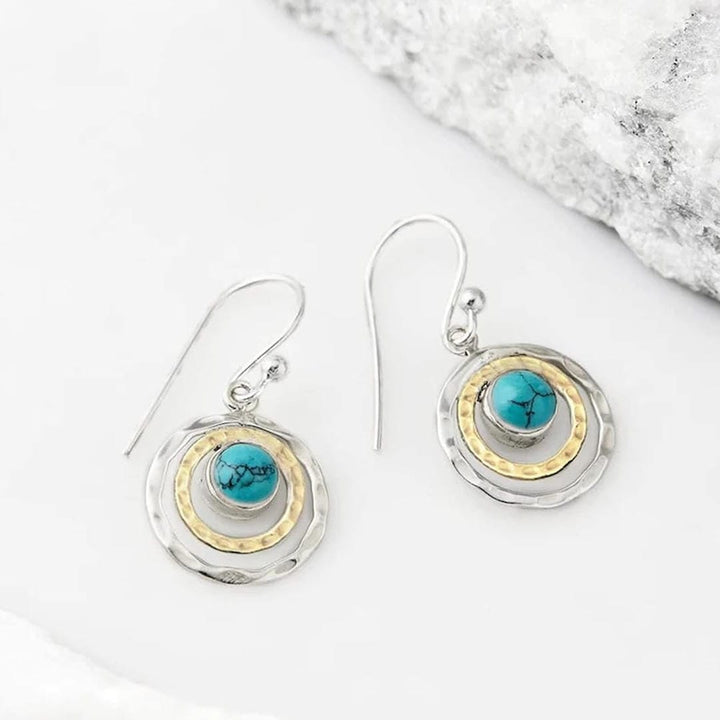Turquoise and Gold Bohemian Saturn-Inspired Earrings