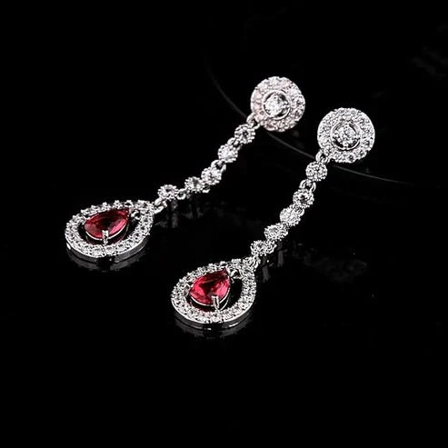 Ruby Halo Jewelry Set: Necklace and Earrings