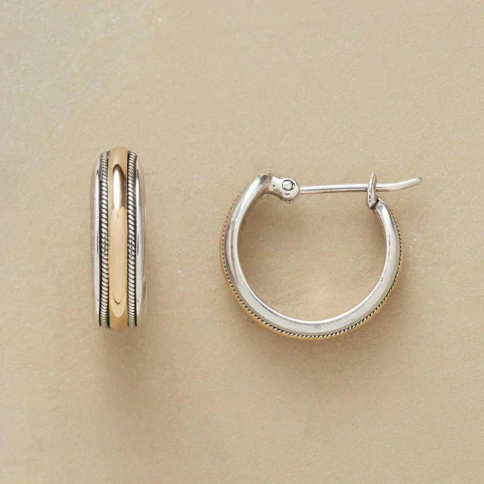 Classic Silver Hoop Earrings with Gold Highlights