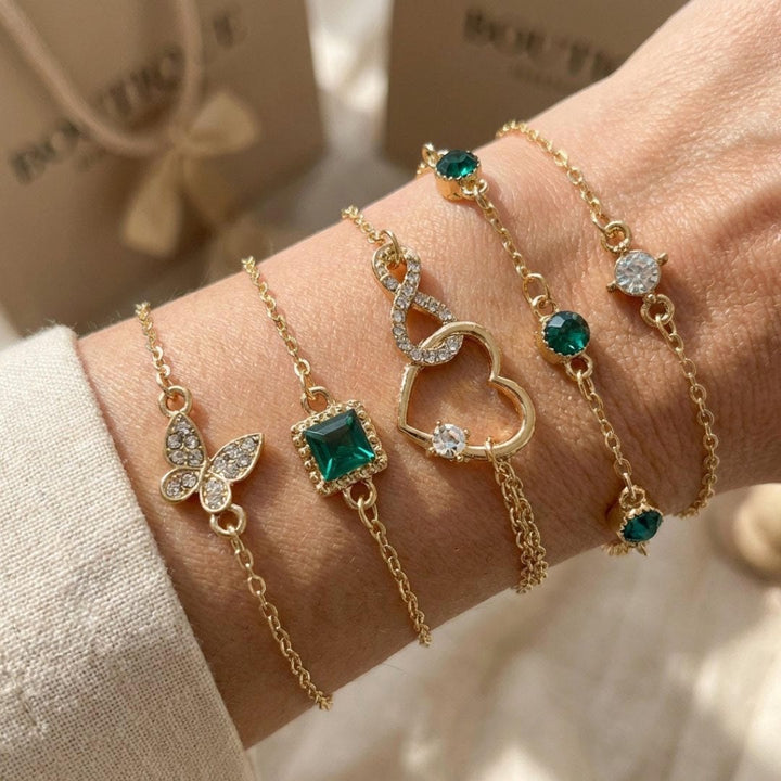 Emerald Heart Gemstone Bracelet Set