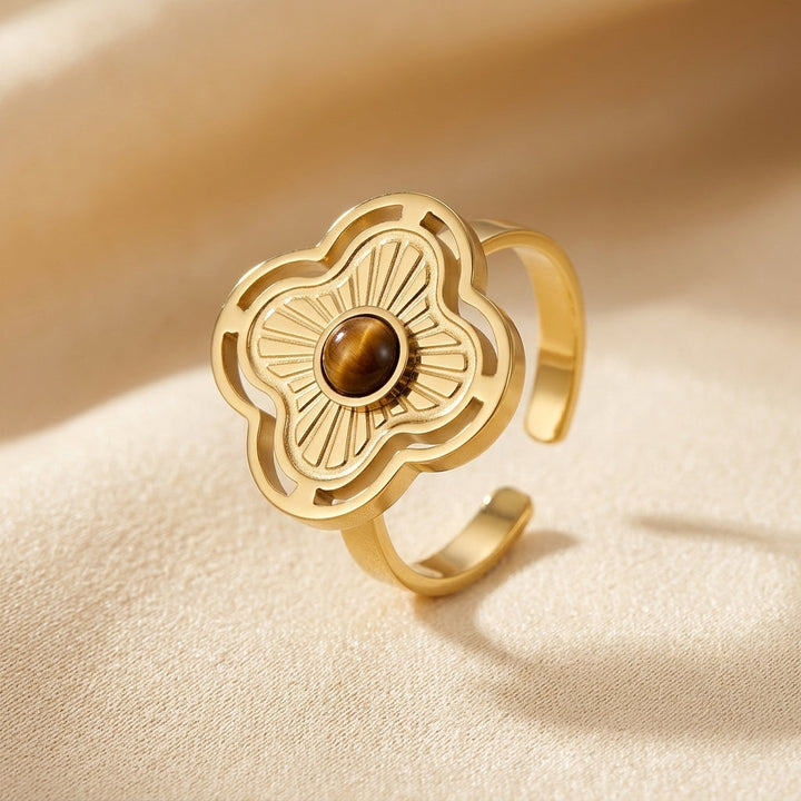 Floral Design Open Band Ring in Gold