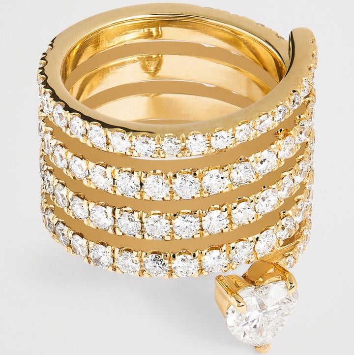 Retro Gold Heart Wrap Ring Featuring Zirconia Details