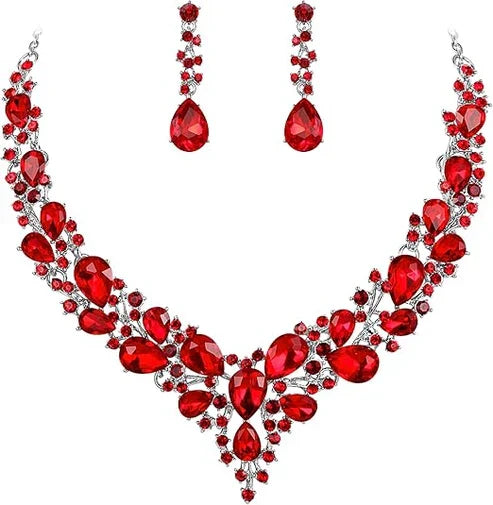 Ruby Gemstone Cluster Jewelry Set