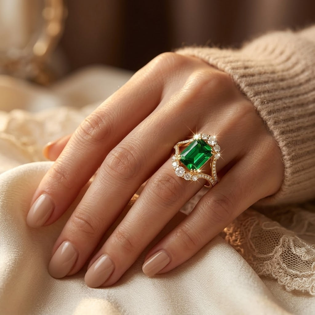 Emerald Halo Gold Ring