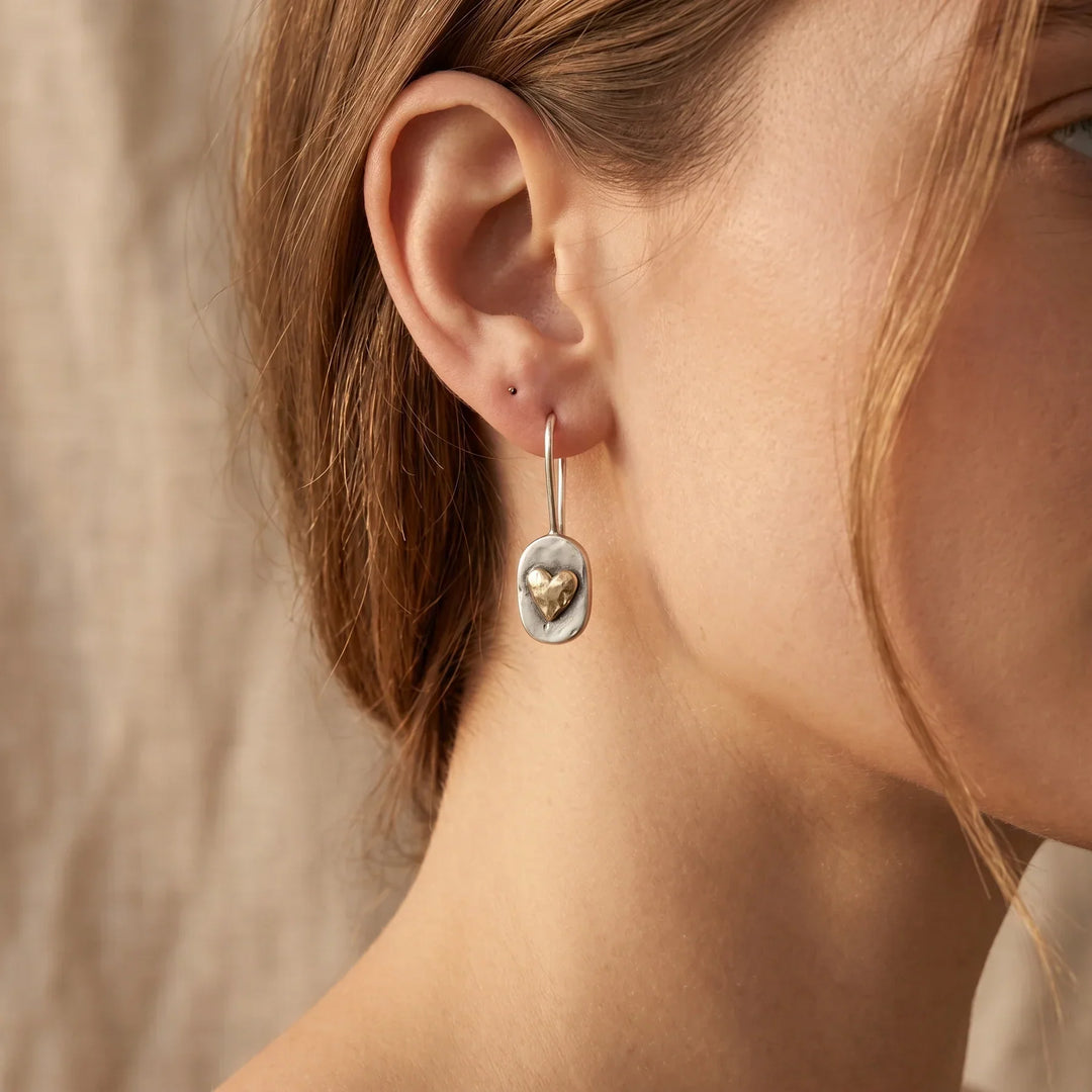 Vintage Heart-Shaped Earrings in Silver and Gold