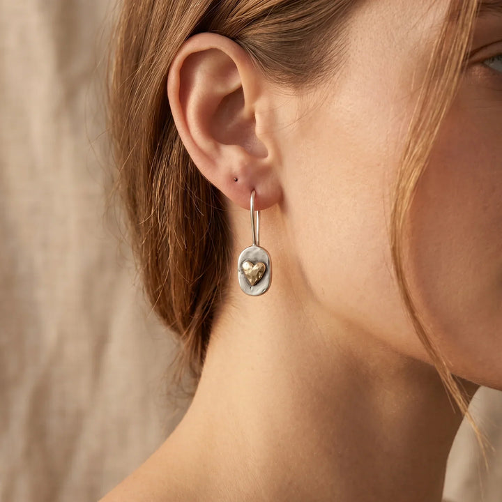 Vintage Heart-Shaped Earrings in Silver and Gold