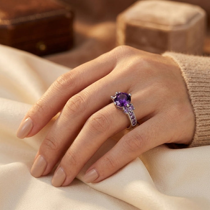 Silver Amethyst Accent Ring